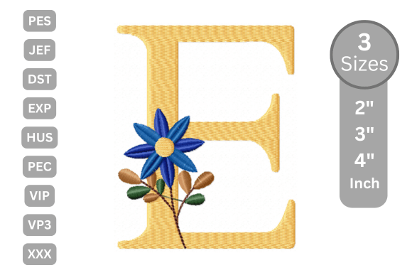 Botanical Flower Letter - E: A Charming Addition to Personalized Embroidery